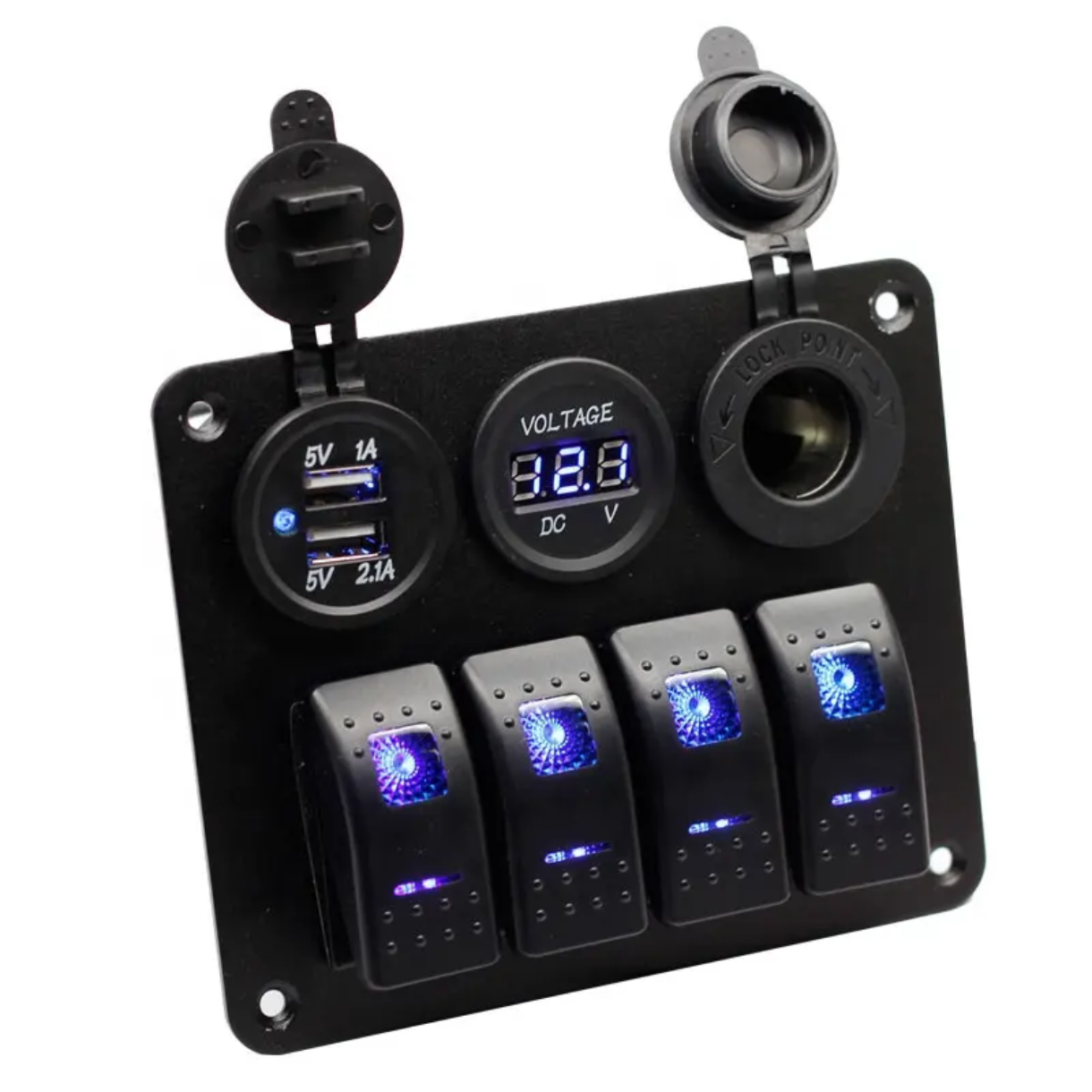 PANEL DE CONTROL 4 FUNCIONES VOLTIMETRO/USB 12V/ENCENDEDOR DE CIGARRILLO