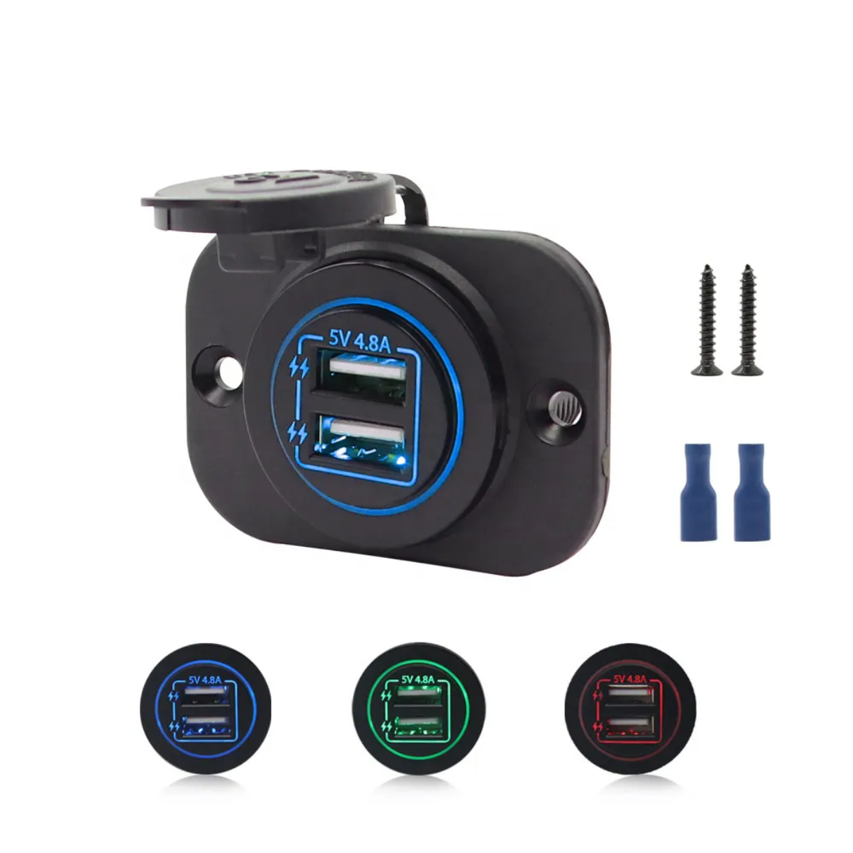 PANEL DE PUERTO USB DUAL 12V-24V  4.8A  5V MARÍTIMO - AUTOMÓVIL