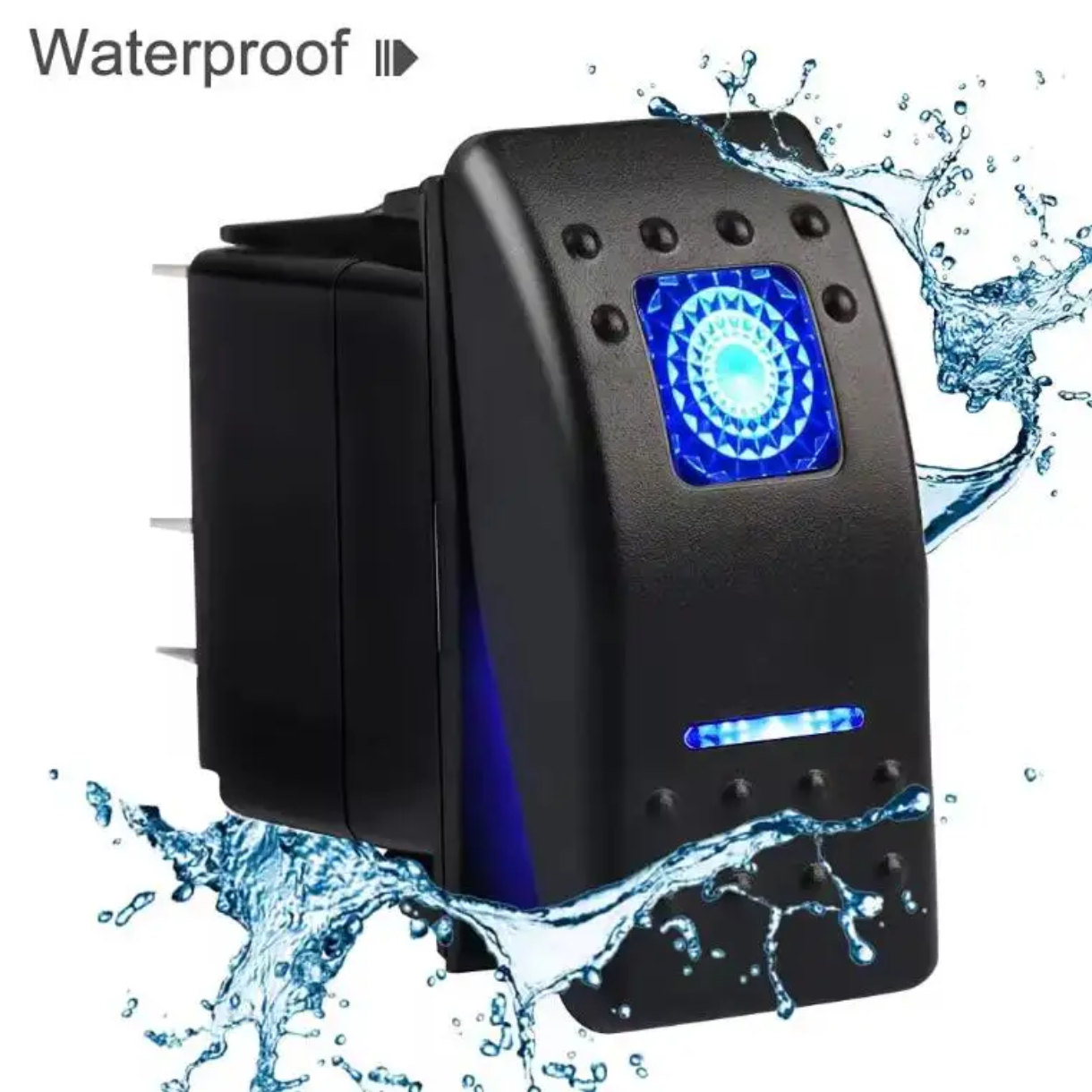 INTERRUPTOR BASCULANTE MARINE A PRUEBA DE AGUA 20Amp 12V 4 PINOS LED AZUL