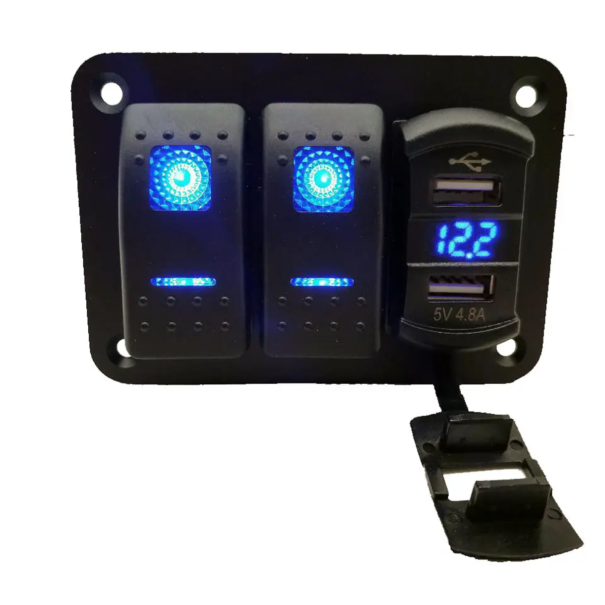 PANEL INTERRUPTOR 2 BOTONES + VOLTIMETRO/USB